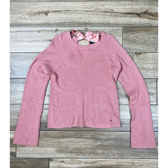 Women's Ribbon Tie Back Sweater Knit Small Top Pink Peach - Picture 7 of 14